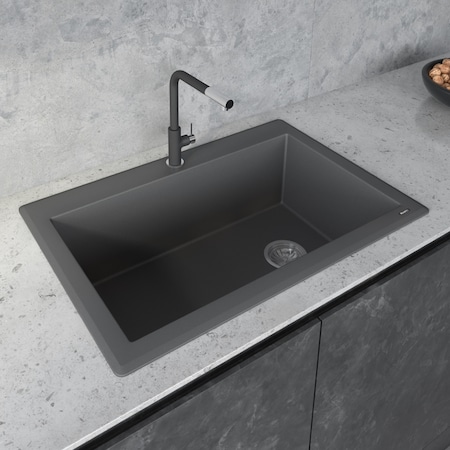 Ruvati 33"x22" Dual-Mnt Granite Composite Sgl Bowl Kitchen Sink, Urban Gray RVG1033GR